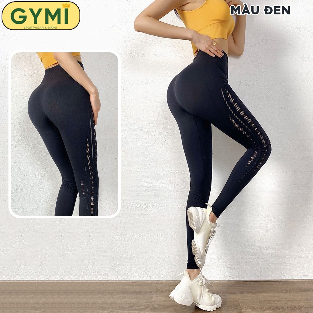 Quần tập gym yoga nữ GYMI QD18 dáng legging thể thao lưng cao nâng mông cắt lazer ống quần chất dệt cao cấp