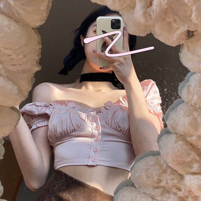 Áo sơ mi kiểu trễ vai croptop Emilyshop ulzzang