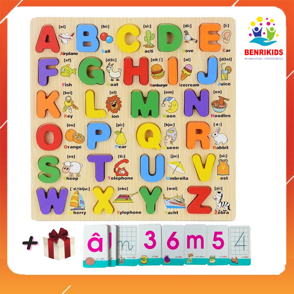 (KÈM THẺ HỌC CHỮ CÁI VÀ SỐ) Đồ Chơi Giáo Dục Bảng Chữ Cái Tiếng Anh Kèm Hình Ảnh Và Phiên Âm Cho Bé Học Ngoại Ngữ