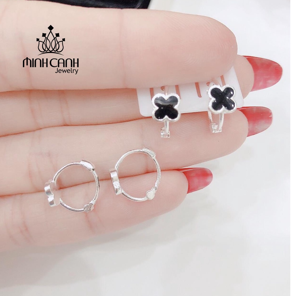 Bông Tai Bạc 4 Lá Đen Khóa Bấm Minh Canh Jewelry