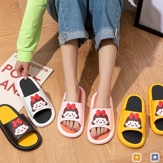 Dép quai ngang nam nữ unisex quai ngang hình cô gái dễ thương Fashion phong cách Hàn Quốc A102 Warm&Cute