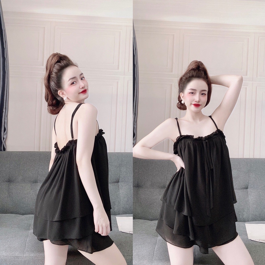 Đồ ngủ nữ sexy,váy ngủ nữ bộ hai dây sexy gợi cảm chất chiffon bigsize dưới 70kg - DuVee Lady