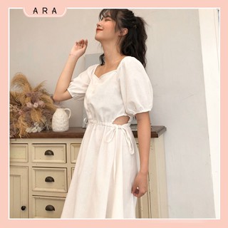 Váy cổ u rút dây eo- hàng kèm video thật