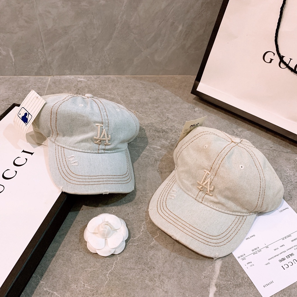 Mũ lưỡi trai bò MLB thêu chữ LA trắng Hàn Quốc, nón kết lưỡi trai phong cách Hàn quốc LA bò cao cấp