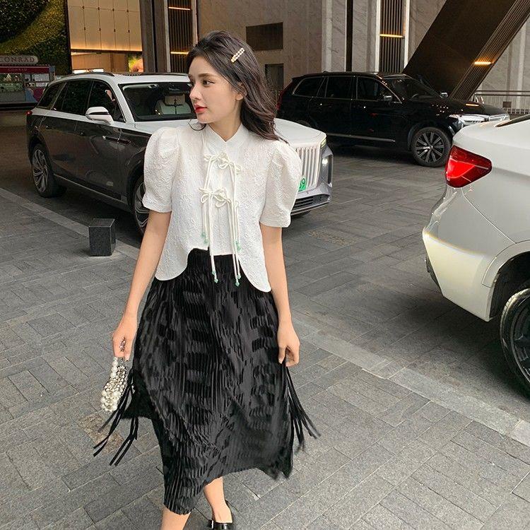 Áo Sơ Mi Ngắn Tay Đính Nút Phong Cách Trung Hoa Mẫu Mới Thời Trang Xuân Hè Cho Nữ 2022