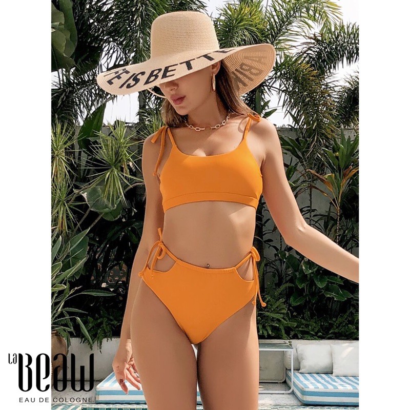 Bikini 2 dây trơn vai cột nơ xinh xắn - VÀNG - swswim03201116054