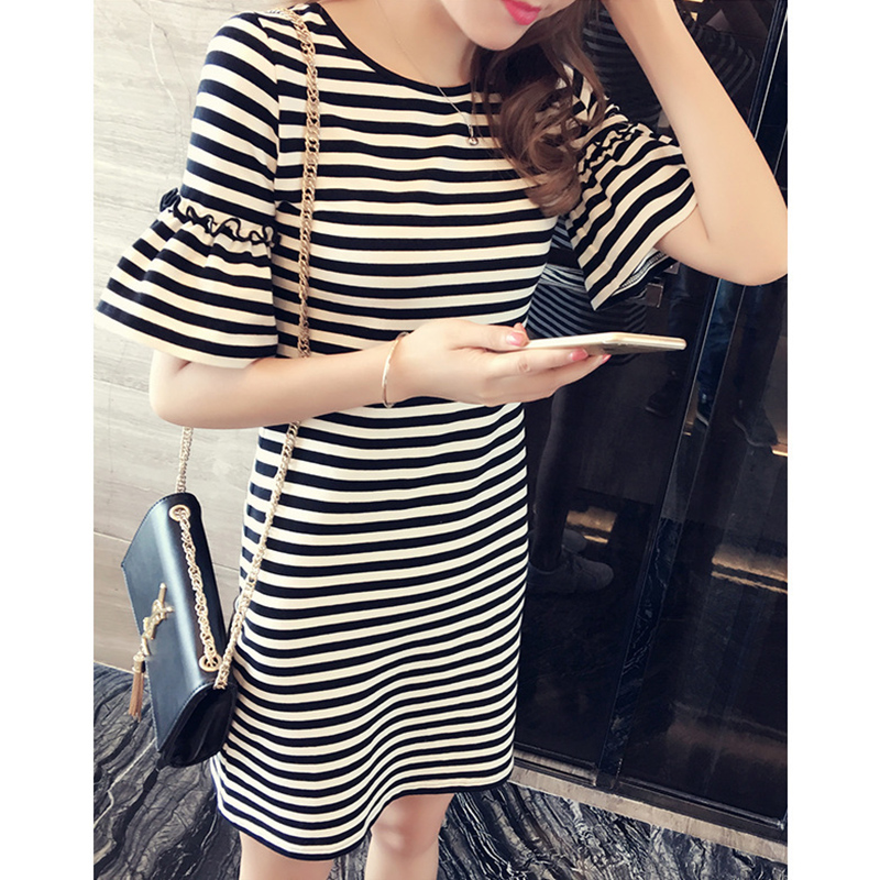 Đầm tay loe cổ tròn hoạ tiết kẻ sọc cho nữ size m-3xl