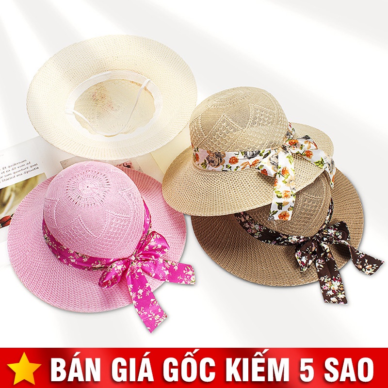 Mũ Vành Nữ Chống Nắng Phối Dây Hoa Thắt Nơ Nữ Tính P2156
