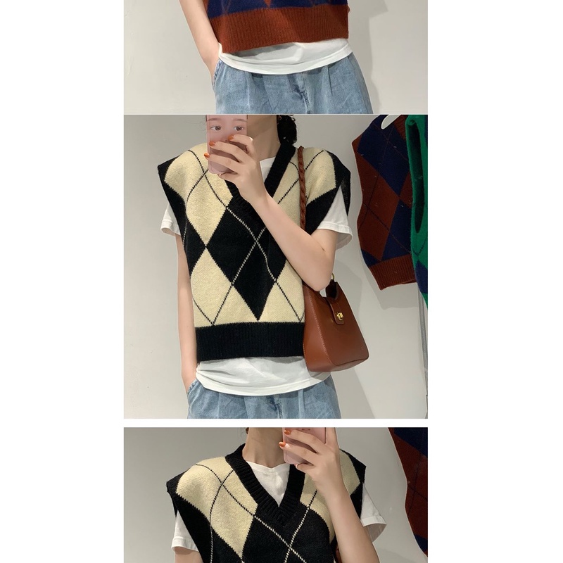 Áo khoác len cardigan không tay dáng rộng phong cách retro Hàn Quốc | BigBuy360 - bigbuy360.vn