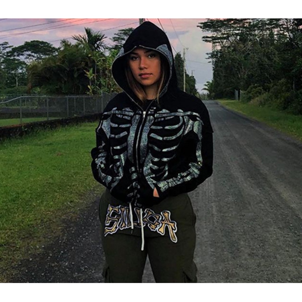 Áo hoodie MMIOT y2k tay dài có khóa kéo đính đá thời trang cho nam