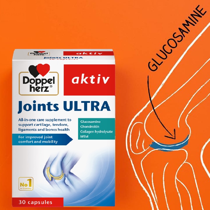 Viên Uống Xương Khớp Doppelherz Aktiv Joints Ultra Giúp Giảm Thoái Hóa Khớp, Bôi Trơn &amp; Bảo Vệ Sụn Khớp (Hộp 30 Viên)