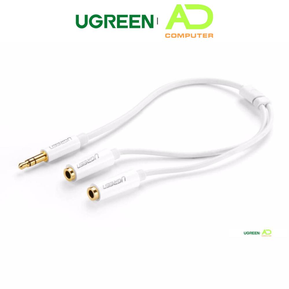 Dây cáp Audio 3.5mm UGREEN AV123 dài 20cm một đầu đực chia 2 cổng 3.5mm cái 2 tai nghe đầu nhôm - Hàng chính hãng