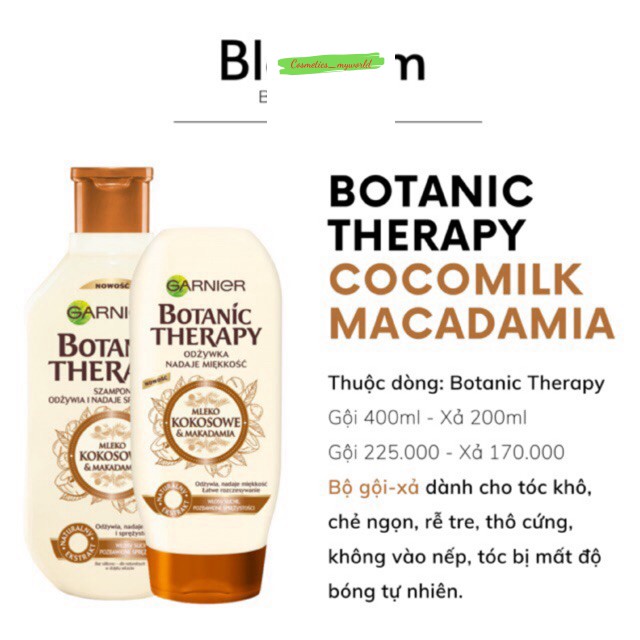 [Mã giảm giá mỹ phẩm chính hãng] Dầu gội DỪA / xả tóc khô- rễ tre, thiếu sức sống, không vào nếp Garnier Botanic Therapy