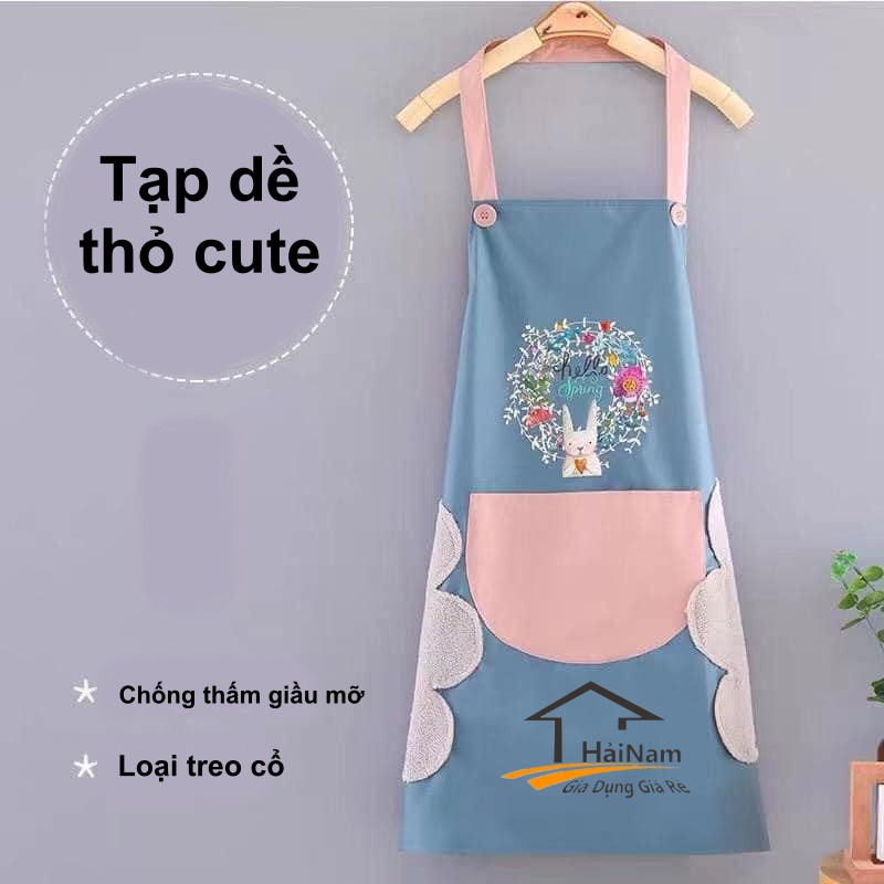 (FREE SHIP) Tạp Dề Hoạ Tiết Thỏ Xinh Chống Thấm Nước Có Lau Tay, Tạp Dề Thỏ Cao Cấp