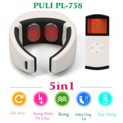 Máy massage cổ pin sạc PULI PL-758 - Xung điện trị liệu, rung và nóng