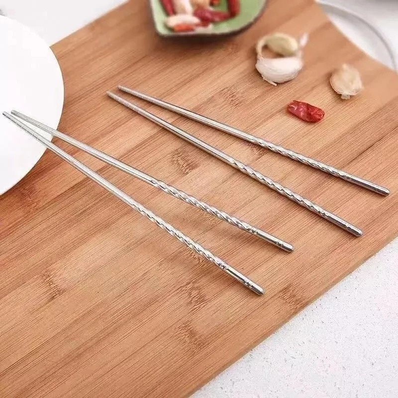 Bộ 5 Đôi Đũa Dạng Xoắn 22Cm Bằng Thép Không Gỉ Chịu Nhiệt Cao Chống Trượt Phong Cách Trung Hoa