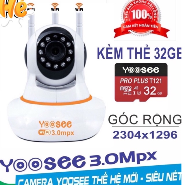 Camera IP Giám Sát Yoosee 360° FULLHD 3.0 Mpx  (2304x1296) Siêu Nét Kèm Thẻ Nhớ 32gb- Chính Hãng