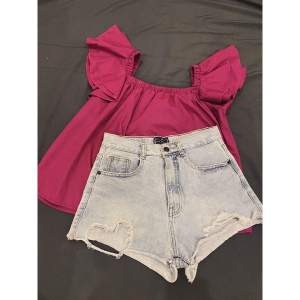 áo cánh tiên mặc được 2 kiểu và quần short jeans (ảnh thật)