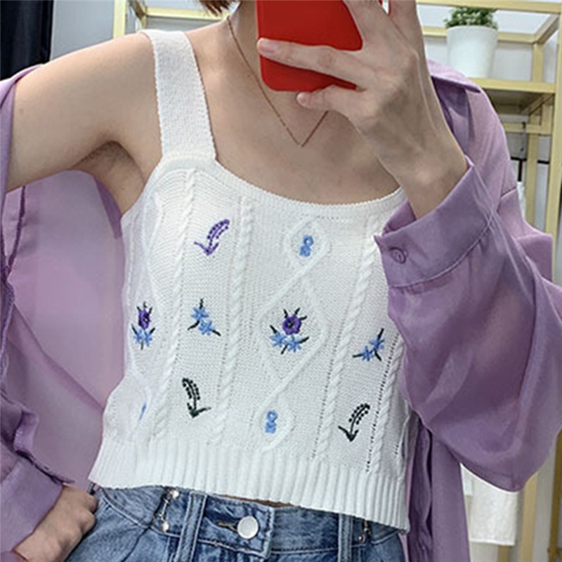 Áo Croptop Dệt Kim Phong Cách Boho Quyến Rũ