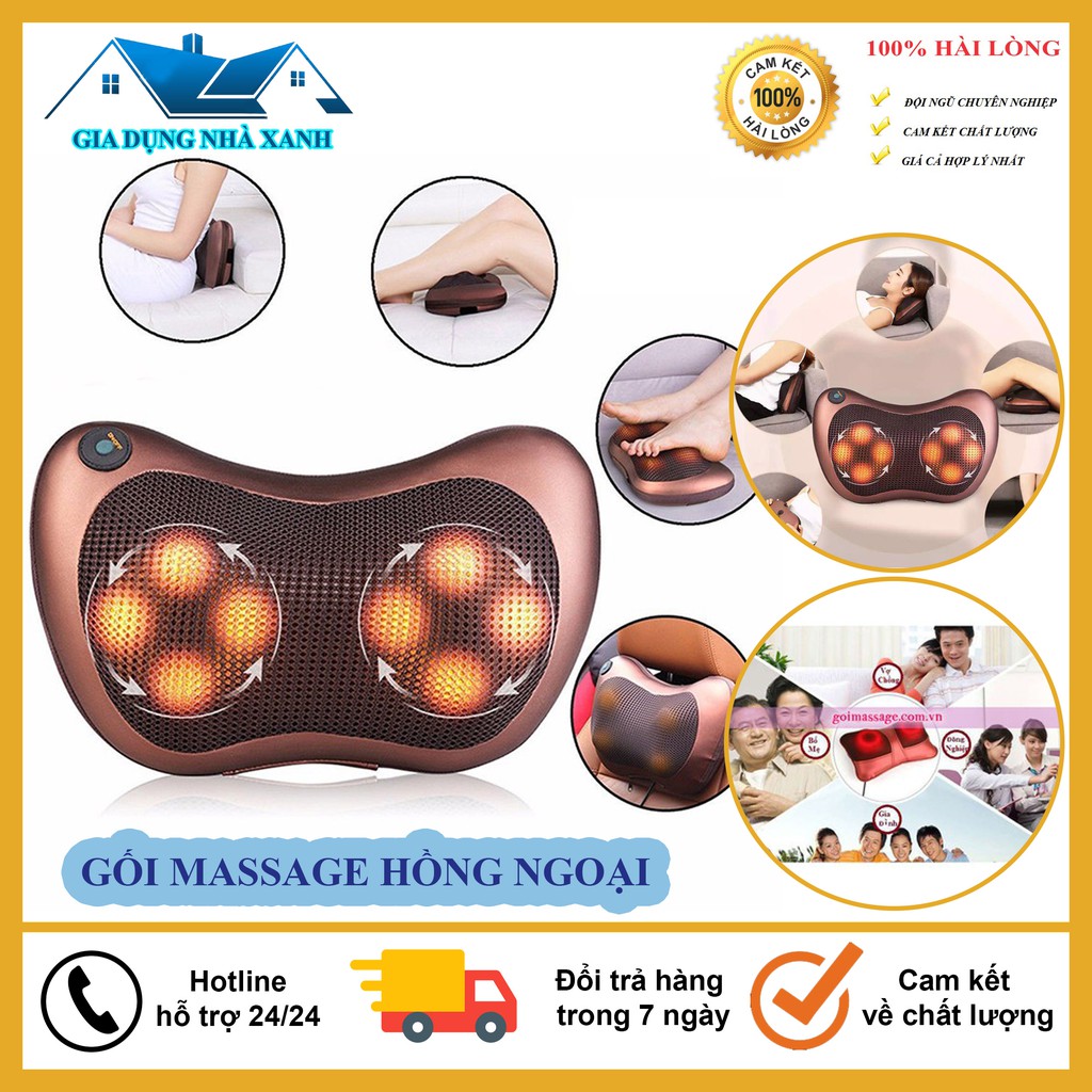 Gối Massage Cổ, Máy Massage Cổ, Lưng Hồng Ngoại 8 Bi Xoay Đổi Chiều Hàn Quốc, Bảo Hành 12 Tháng