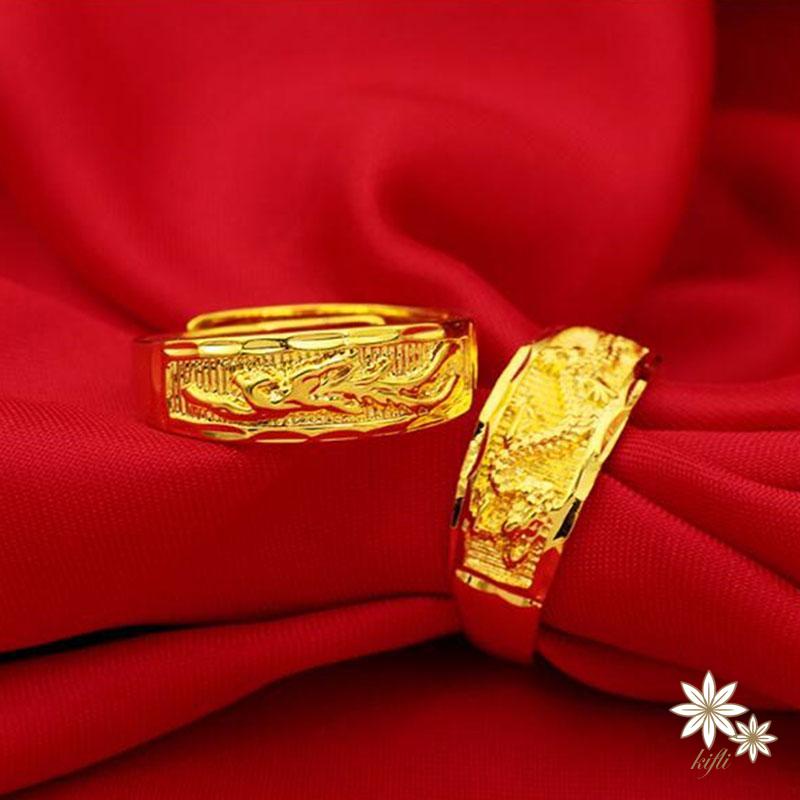 【kifli】Nhẫn Mạ Vàng Hình Rồng Và Phượng Hoàng Dạng Mở Dành Cho Nam Nữ