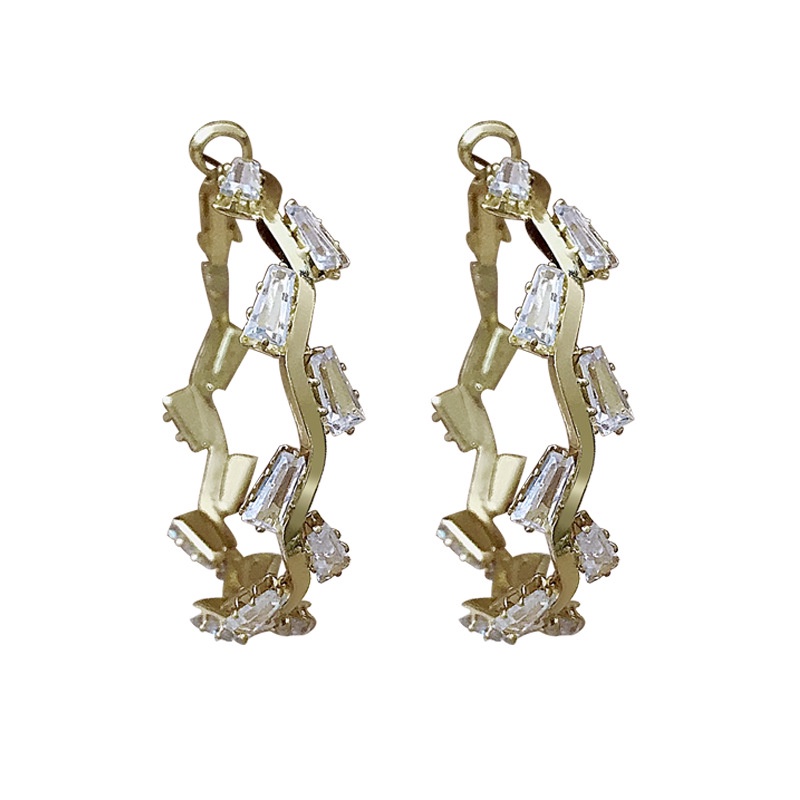 Bông Tai Mạ Bạc 925 Hình Tròn Đính Pha Lê Phong Cách Hàn Quốc Thanh Lịch