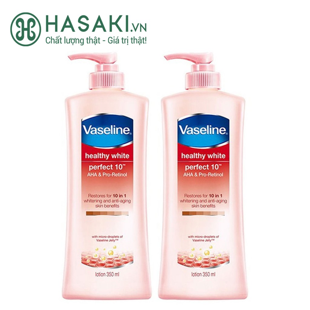 Combo Sữa Dưỡng Thể Vaseline Sáng Da & Ngăn Ngừa Lão Hóa Healthy White Perfect 10 AHA & Pro-Retinol 350mlx2