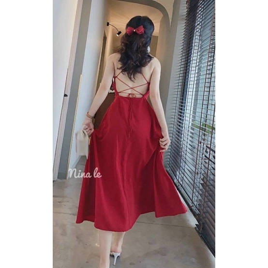 ĐẦM XÒE LỤA 2 DÂY LƯNG CHÉO SEXY QUYẾN RŨ PU