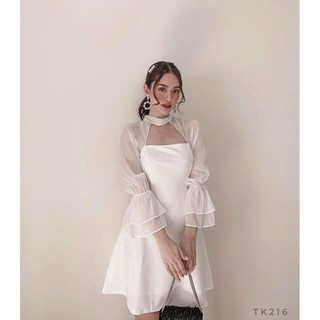 Đầm xoè phối voan ( đen, trắng )
