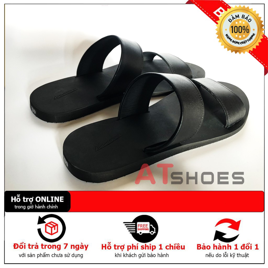 Dép Sandal Nam Atshoes Dép Da Bò Thật Đế Cao Su Chống Trơn Trượt XD2DSG01 (Đen - Nâu)