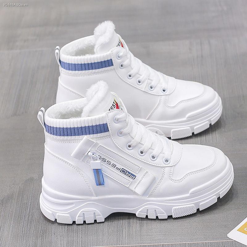 Giày boot martin cổ cao phối lông phong cách hàn quốc thời trang mùa đông cho nữ