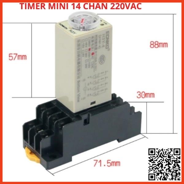 Timer mini hẹn giờ H3Y-4 điện áp 220VAC relay đếm thời gian, công tắc tự động 14 chân tặng kèm chân đế PYF14A