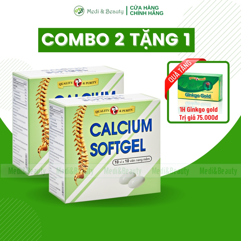 Combo 2 hộp Canxi - Vitamin D3, tăng chiều cao, ngừa loãng xương Calcium Softgel  hộp 100 viên