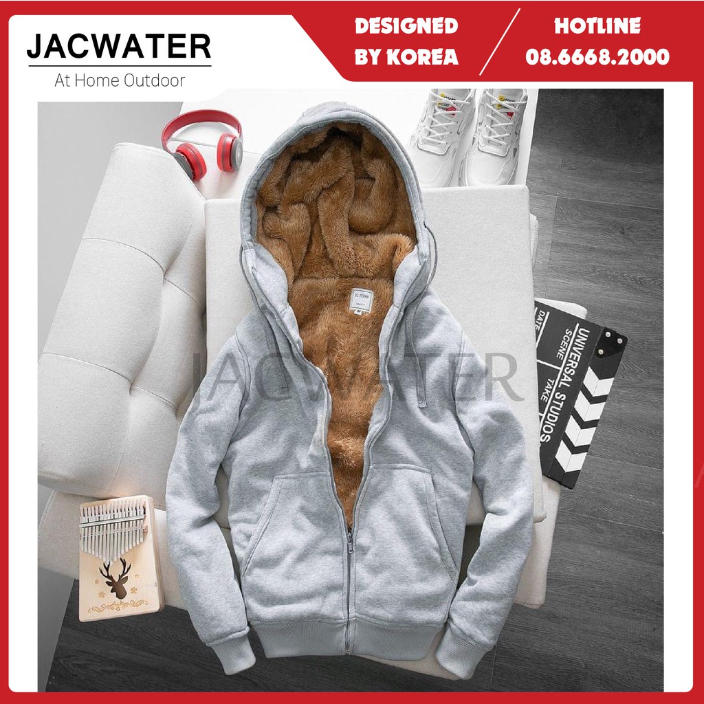 Áo khoác hoodie nỉ nam nữ lót lông có mũ cản gió giữ ấm mùa đông JACWATER V520 | BigBuy360 - bigbuy360.vn
