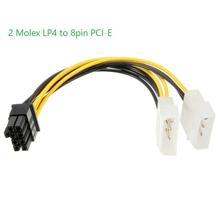 Dây cáp nguồn chuyển 2 Sata Molex 4 pin ra 8 pin VGA - Dây VGA 8 pin