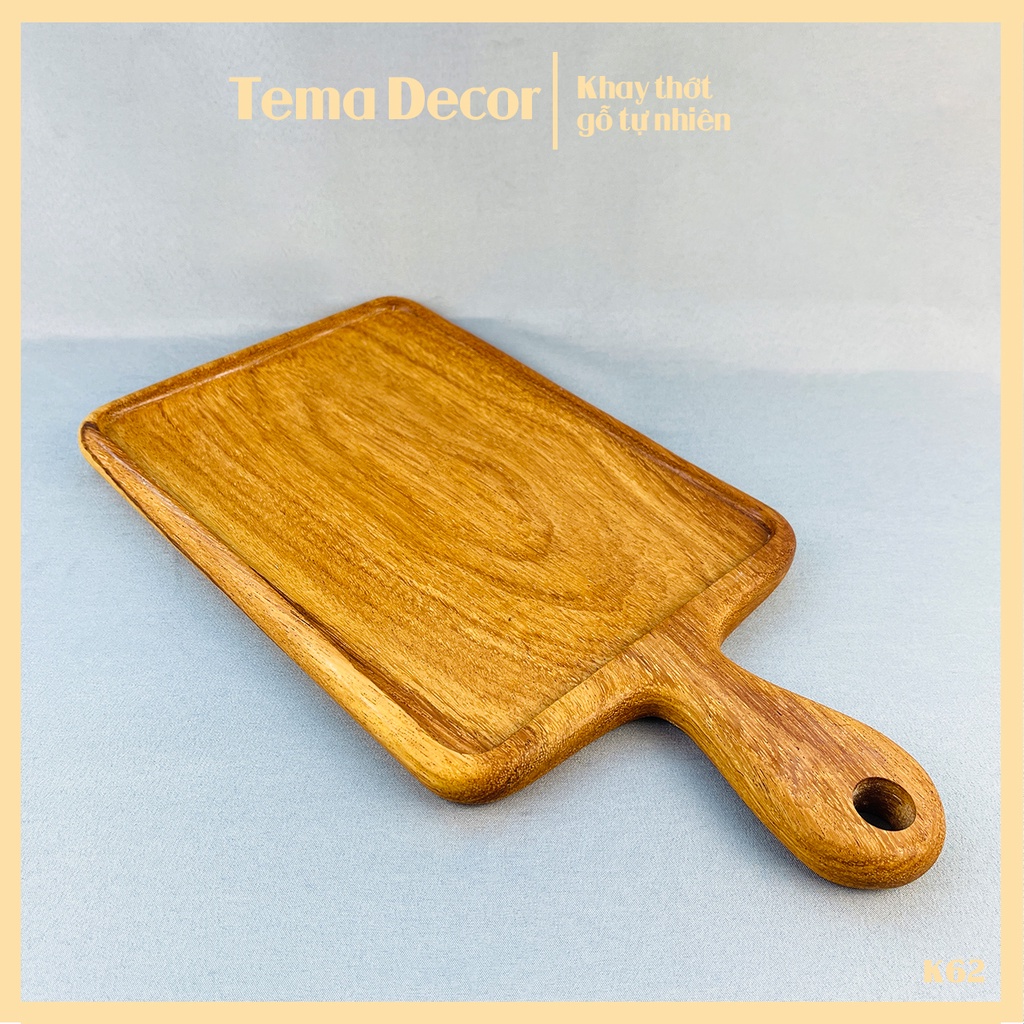 Khay gỗ decor TEMA - Khay gỗ đựng đồ ăn gỗ đỏ hình chữ nhật có tay cầm tiện dụng K62