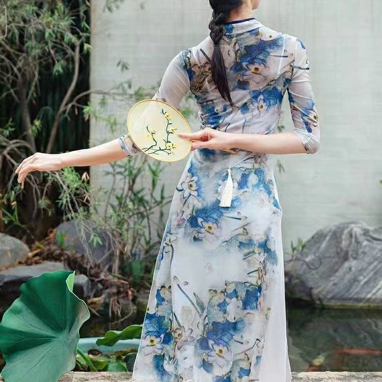 [M &amp; E] Đầm Sườn Xám Truyền Thống Trung Hoa Truyền Thống Trang Phục Múa Dân Tộc Thanh Lịch Cho Nữ