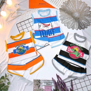 Bộ cộc kẻ in hình 3D chất liệu Cotton cho Bé trai, Bé gái