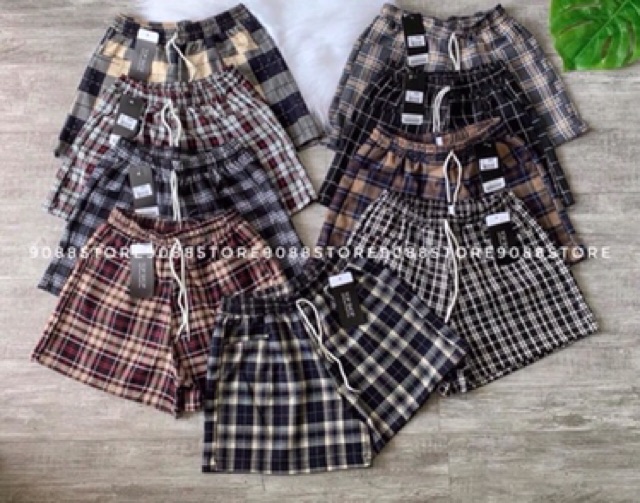 Quần short kẻ cạp chun