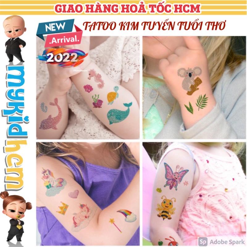 Sticker hình xăm KIM TUYẾN dán tuổi thơ TATOO NHIỀU CHỦ ĐỀ ĐỘNG VẬT BIỂN KHỦNG LONG TRÁI CÂY đồ chơi bé trai bé gái