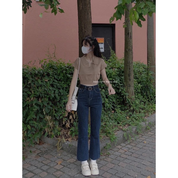 Áo Croptop Len cổ Polo Bazic one