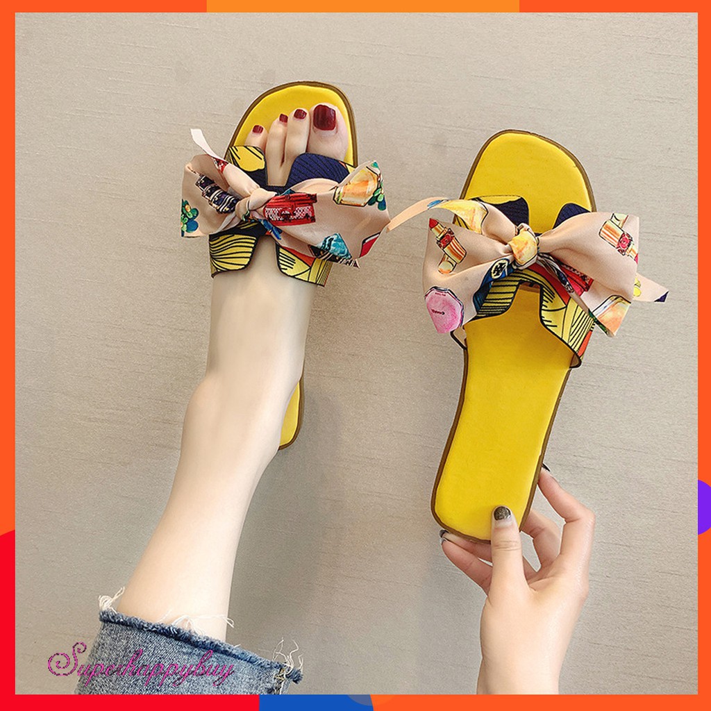 Dép quai ngang đính nơ xinh xắn cho nữ