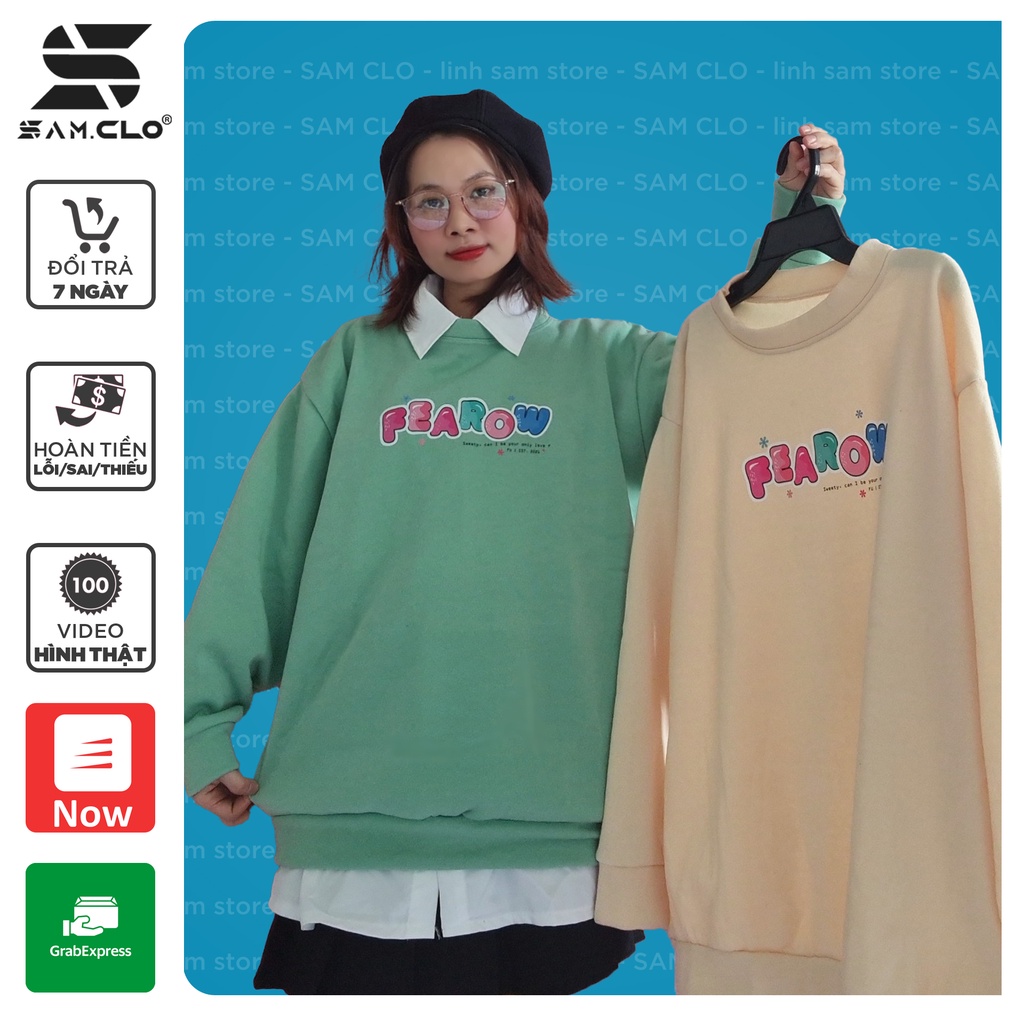 Áo SWEATER SAM CLO nữ không mũ NỈ 1 LỚP tay dài thu đông ULZZANG freesize dáng unisex in chữ FEAROW HOODIE | BigBuy360 - bigbuy360.vn