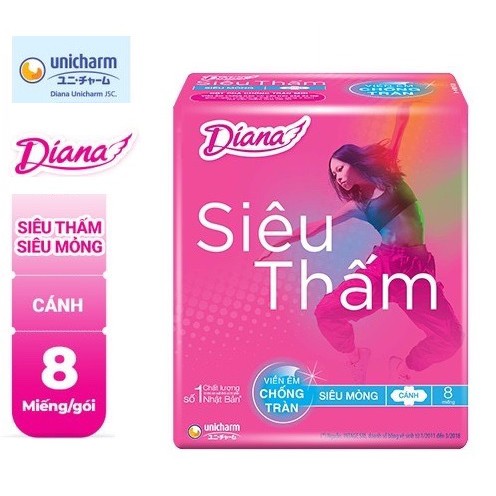 Băng vệ sinh Diana Siêu thấm siêu mỏng cánh 8 miếng/gói