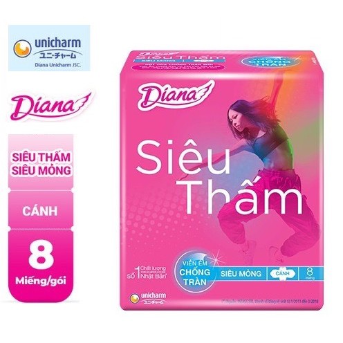 Băng vệ sinh Diana Siêu thấm siêu mỏng cánh 8 miếng/gói