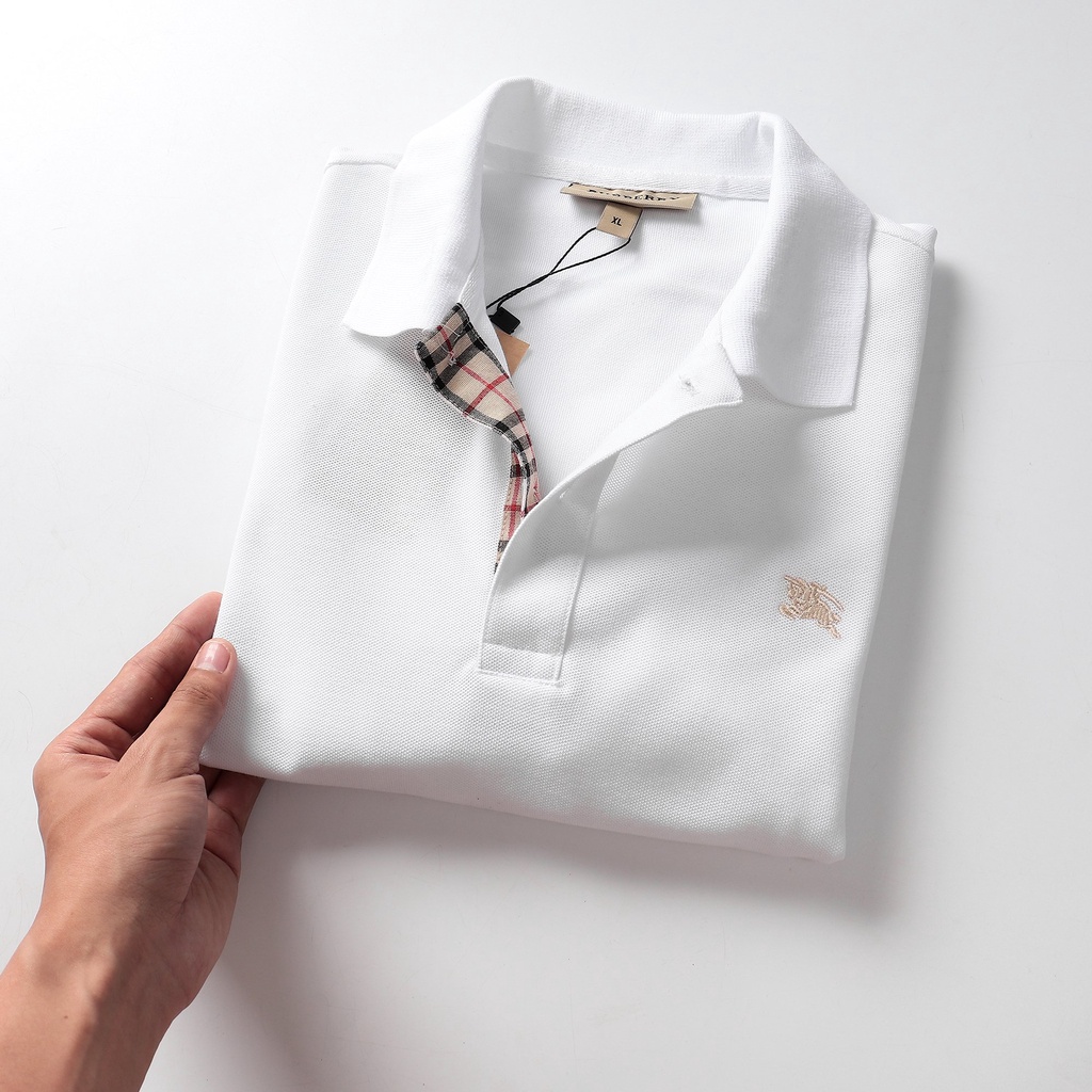 ÁO THUN POLO NGẮN TAY CỔ TRỤ BURBERRY NGỰA REGULAR FIT VẢi COTTON GAI CO GIÃN MÀU TRẮNG BBR1