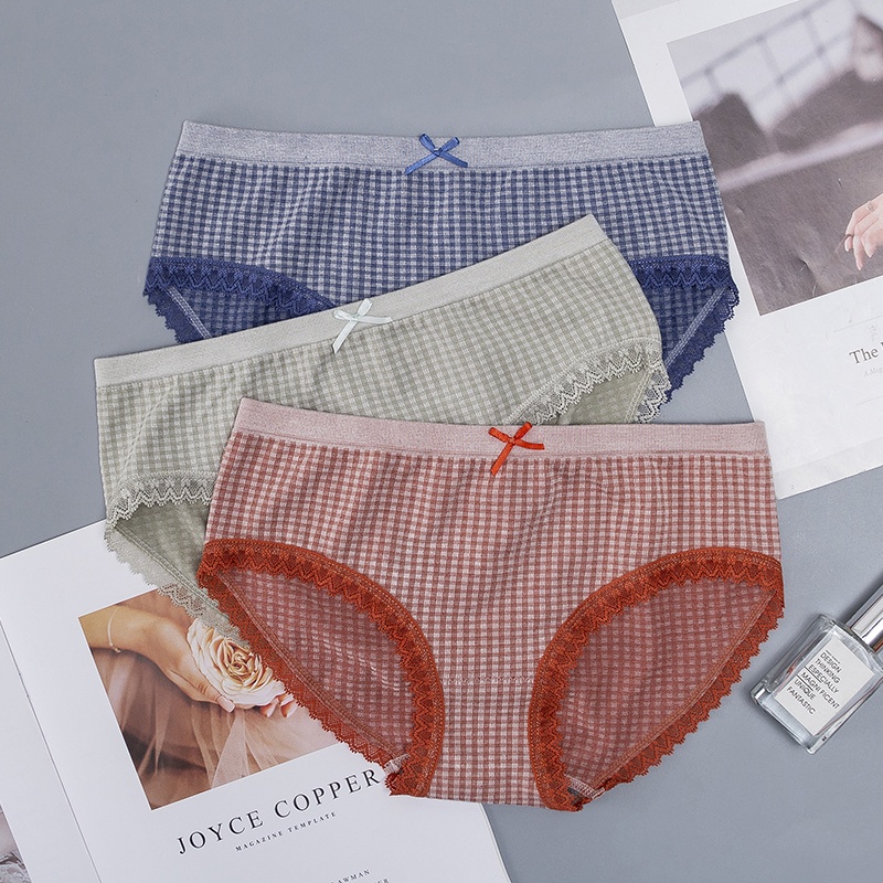 Quần lót Cotton không đường may lưng vừa phối ren đính nơ dễ thương cho nữ sinh