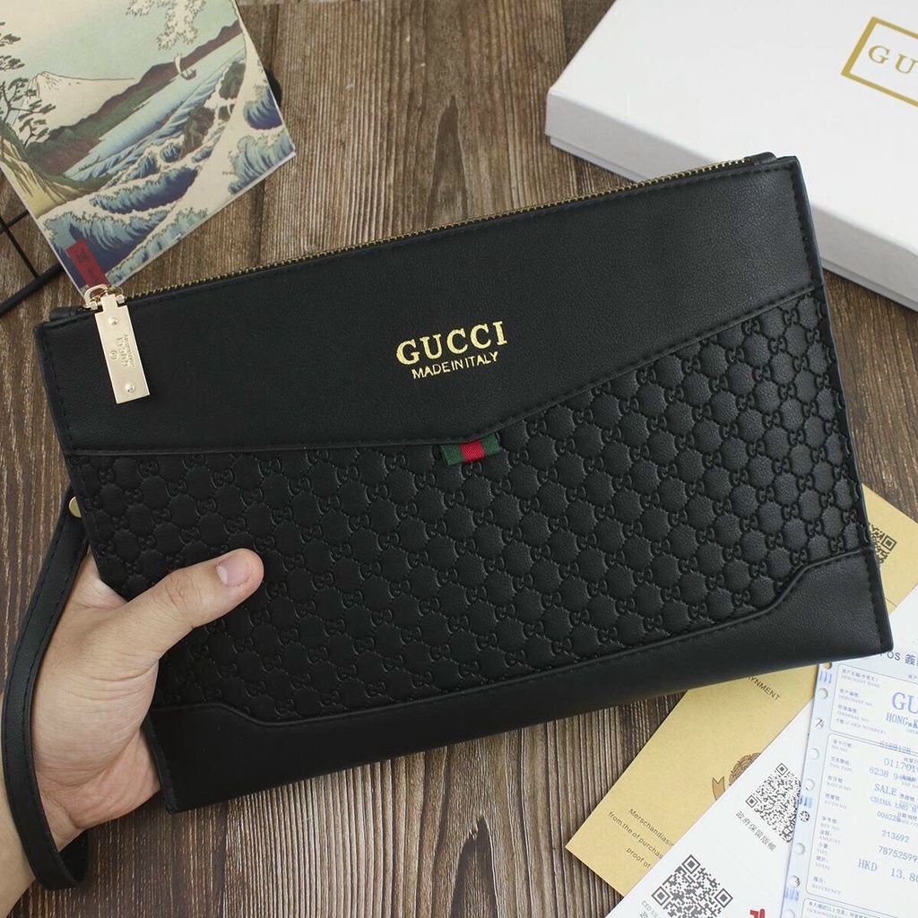 Túi Cầm Tay Dự Tiệc Cao Cấp, Clutch Nam Nữ GC đen dẹt , Túi Cầm Nữ Đi Chơi Sành Điệu fullbox