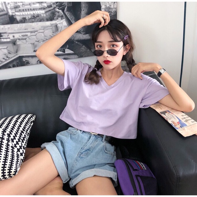 Áo croptop cổ V 4 màu (Có ảnh thật) | BigBuy360 - bigbuy360.vn