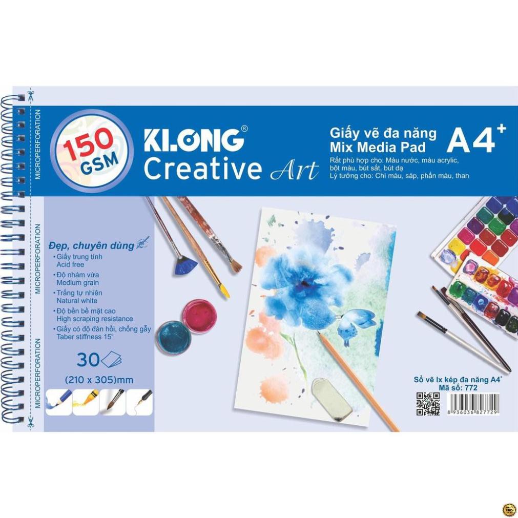 Sổ vẽ KLONG A4+ cao cấp lò xo kép xé 150GSM 30 tờ MS772 [Sổ da cao cấp]